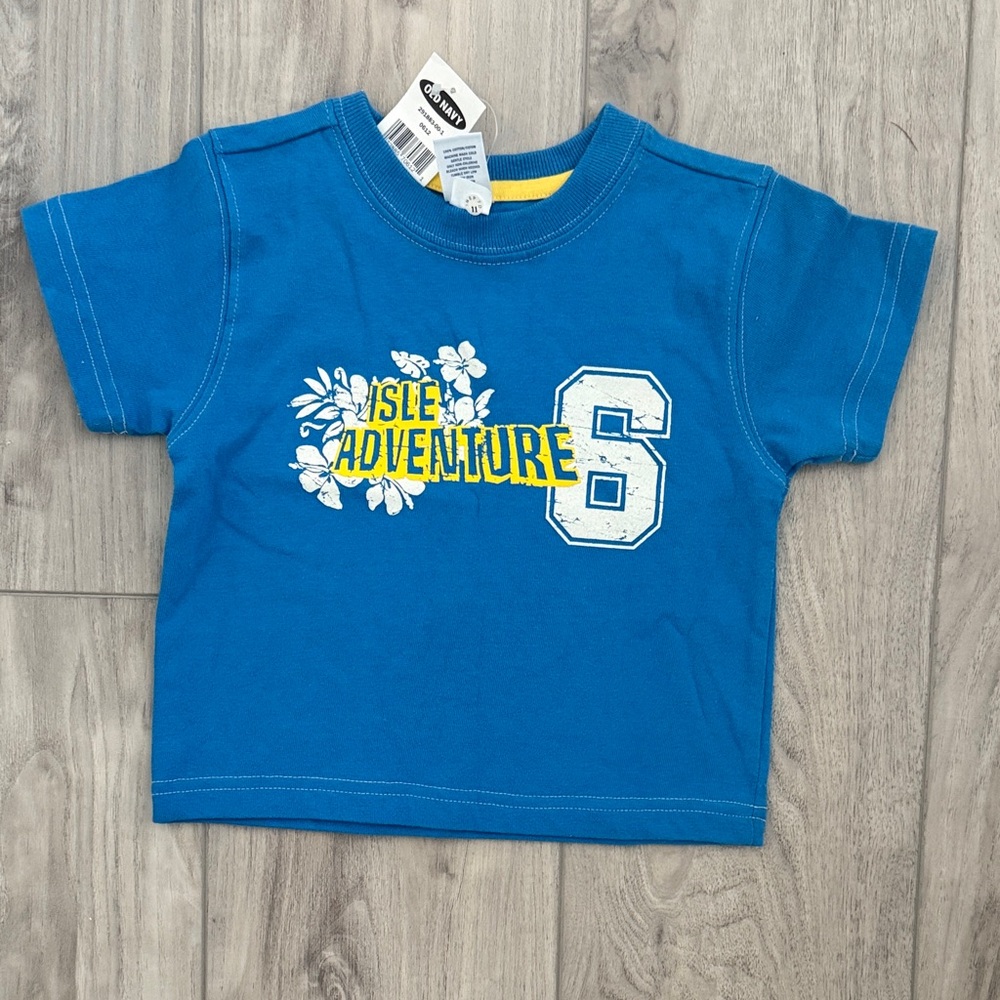 Old Navy Blue Adventure Graphic Tee. Size 6–12 months. NWT